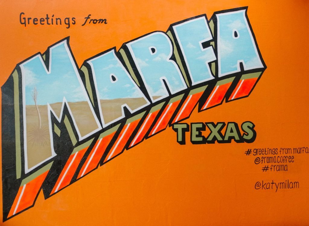 Greetings from Marfa mural: Frama at Tumbleweed Laundry